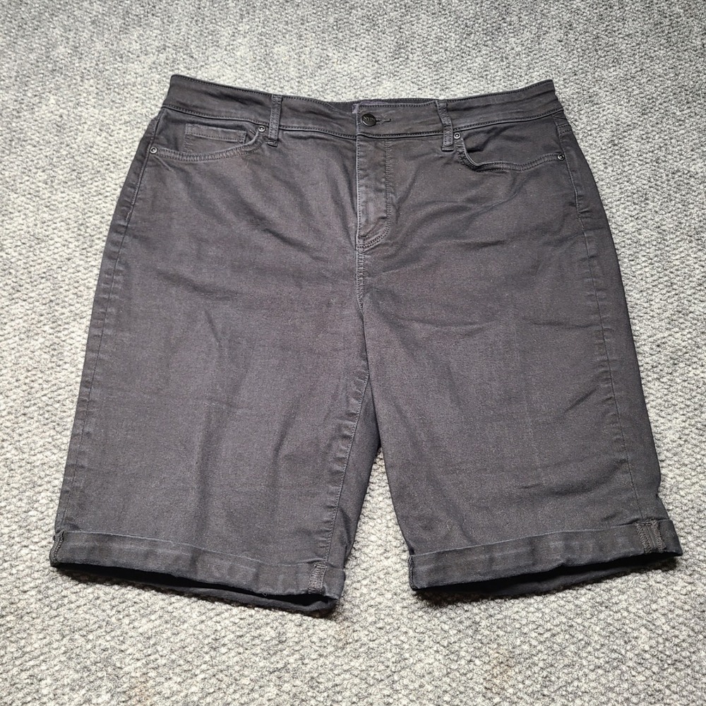 NYDJ Briella Black Denim Shorts Womens 16 Lift Tuck Cuffed Bermuda Stretch 3018